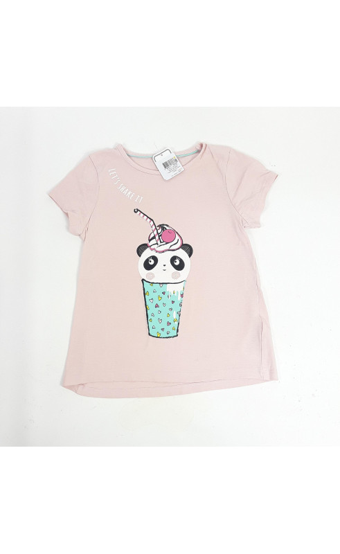 T-shirt MC rose pale motif panda dans un verre