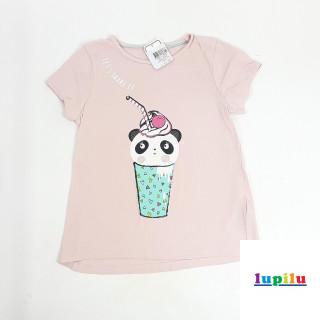 T-shirt MC rose pale motif panda dans un verre