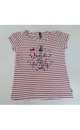 T shirt MC rayé rouge imprimé balade sur les flots