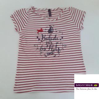 T shirt MC rayé rouge imprimé balade sur les flots