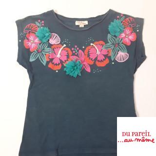 T shirt MC vert imprimé fleurs