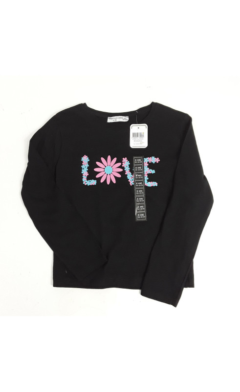 t-shirt ml noir écriture love en forme de fleurs