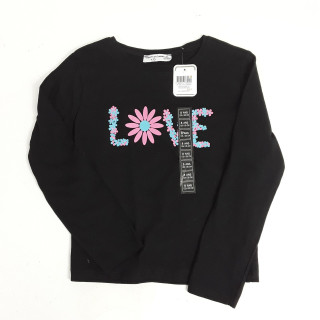 t-shirt ml noir écriture love en forme de fleurs