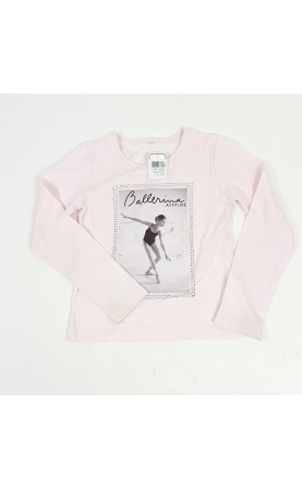 T-shirt ML rose avec photo fille ballerine