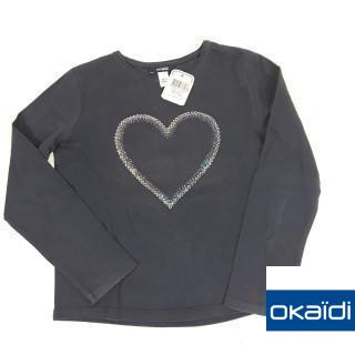 T-shirt ML bleu coeur en sequins