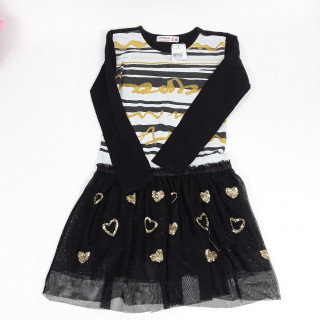 Robe ML rayée noire blanche et dorée  coeurs pailletés