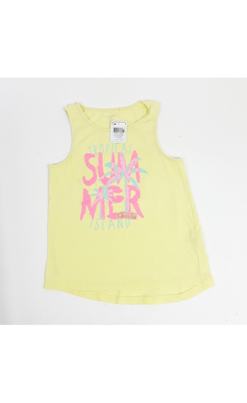 Débardeur jaune écriture rose fluo " sum mer "