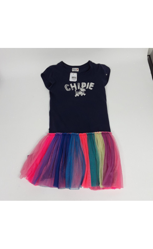 Robe MC bleu imprimé chipie tulle multicolore