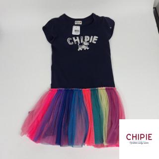 Robe MC bleu imprimé chipie tulle multicolore