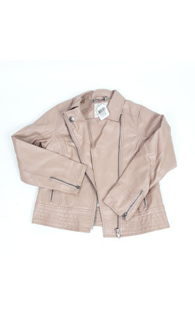 Manteau type veste en cuir beige