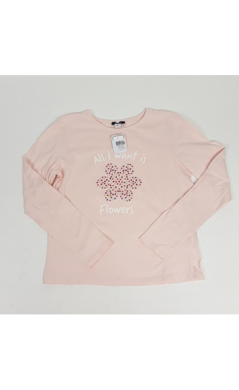 T shirt ML rose fleurs pailletées