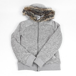 Manteau gris à capuche fourrure type lainage