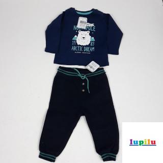 ensemble 2 pièces t-shirt ml bleu motif ours et jogging bleu et vert