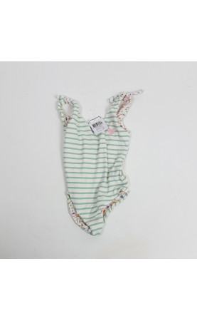 Maillot de bain rayé vert/blanc réversible avec cœur doré