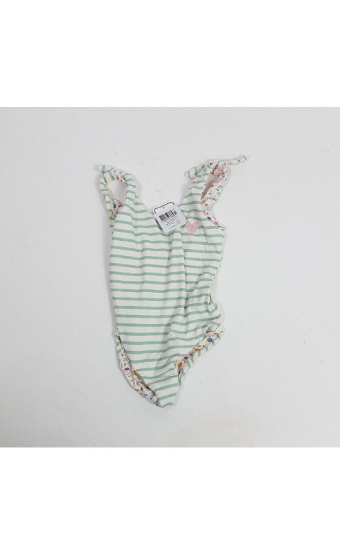 Maillot de bain rayé vert/blanc réversible avec cœur doré