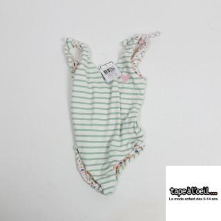 Maillot de bain rayé vert/blanc réversible avec cœur doré