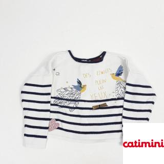 Pull blanc marinière avec oiseau " des étoiles plein les yeux"