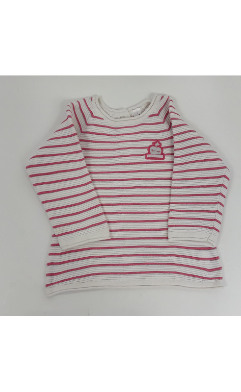 Pull blanc avec rayure rose et motif pomme