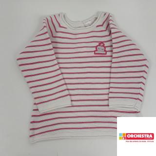 Pull blanc avec rayure rose et motif pomme