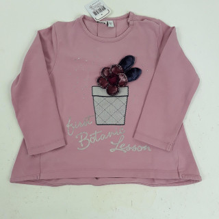 t-shirt ml rose avec pot de fleurs