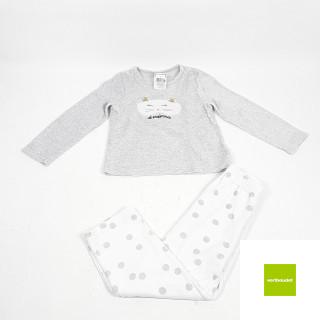 Pyjama velours 2 pièces gris et blanc pois et chat