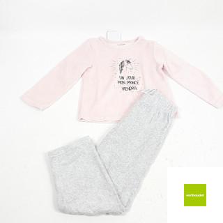 Pyjama velours 2 pièces rose et gris licorne