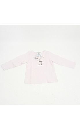 T shirt ML rose imprimé renne