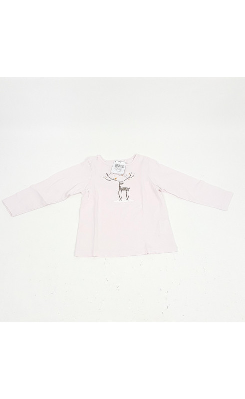 T shirt ML rose imprimé renne