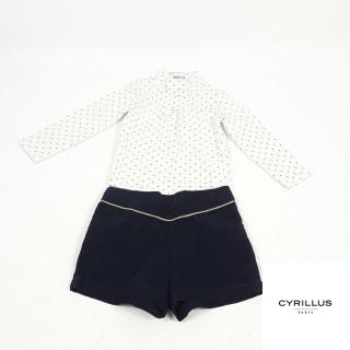 Ensemble 2 pièces short velours marine et doré col roulé écru doré