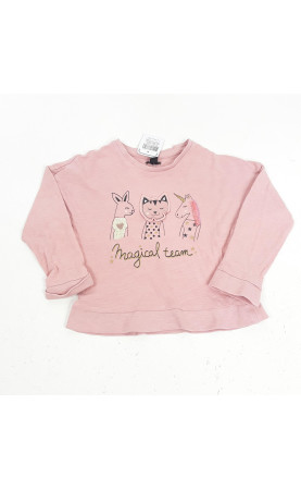 t-shirt ml rose motifs animaux "magic team"