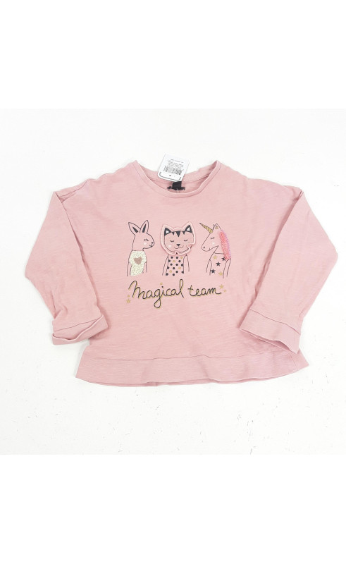 t-shirt ml rose motifs animaux "magic team"