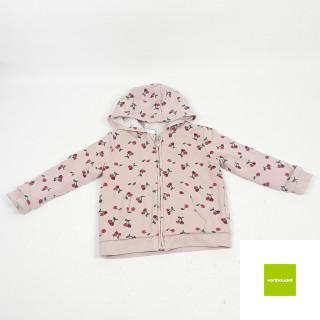 Veste à capuche doublée pilou rose imprimée cerises