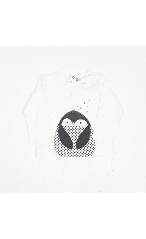 T shirt ML blanc imprimé pingouin