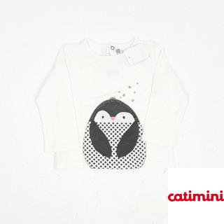 T shirt ML blanc imprimé pingouin