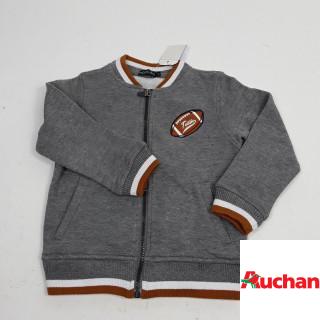 veste grise a fermeture éclaire motifs ballons de rugby marron