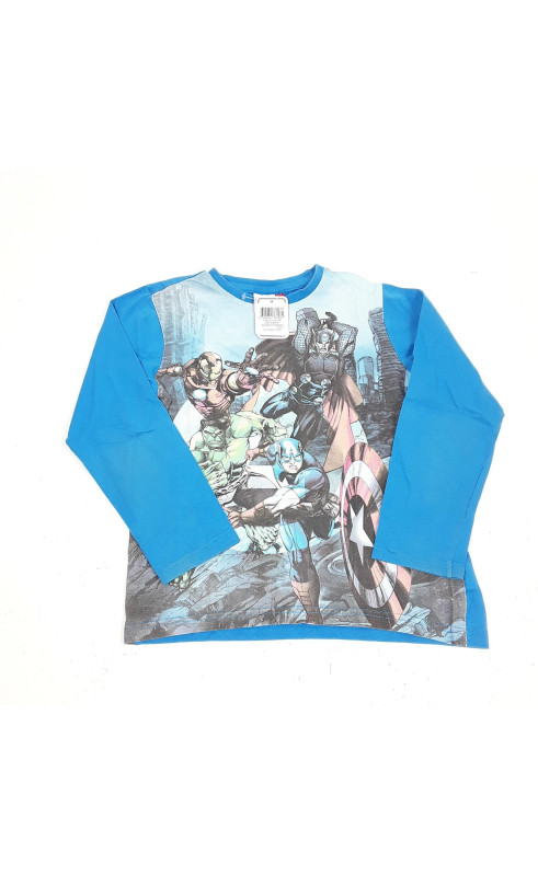 T-shirt ML bleu imprimé avengers