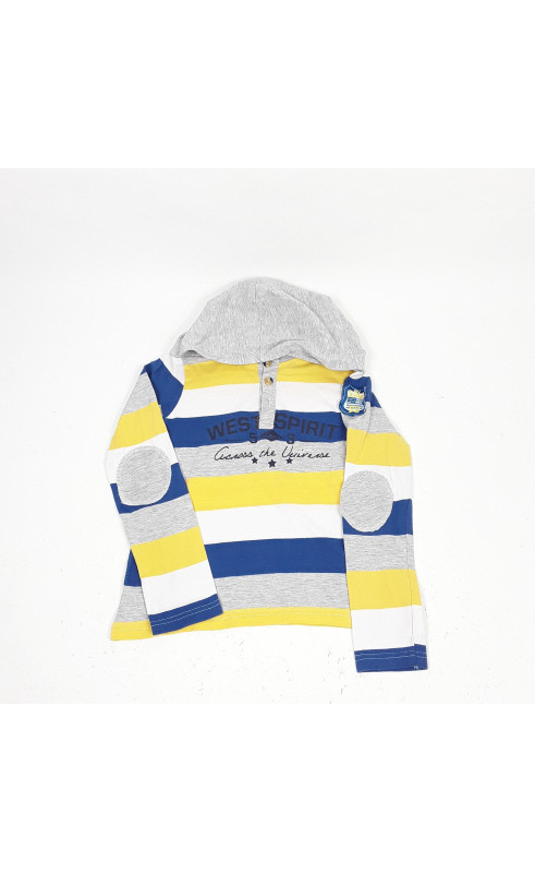 T-shirt a capuche rayé bleu/blanc/jaune " west spirit "