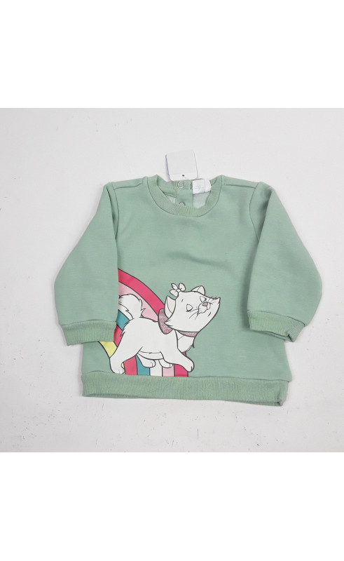 pull vert pastel motifs arc-en-ciel et chat  Disney