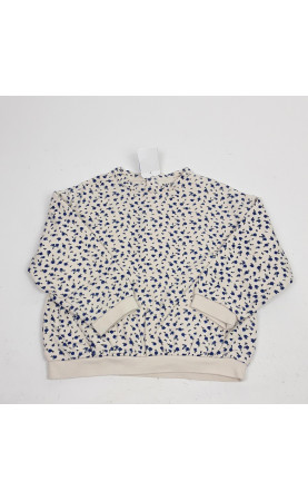 pull blanc motifs fleurs bleu