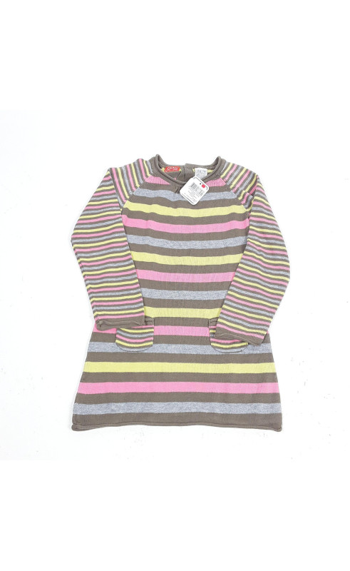 Robe pull ML bande rose/jaune/grise