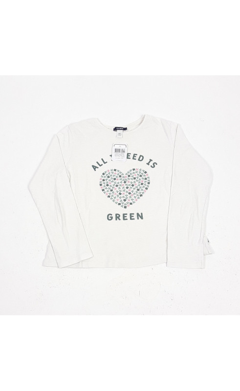 T-shirt ML blanc motif coeur trèfles " all i need is green "