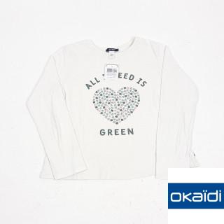 T-shirt ML blanc motif coeur trèfles " all i need is green "