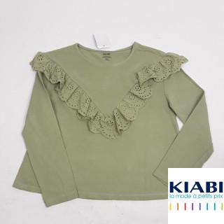 t-shirt mk vert avec froufrous en v