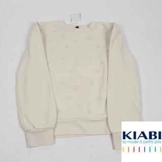 pull blanc motifs fleurs broder