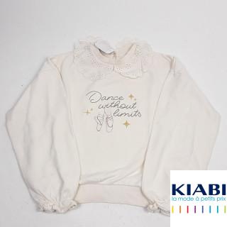 pull blanc à col caudine motifs ballerine