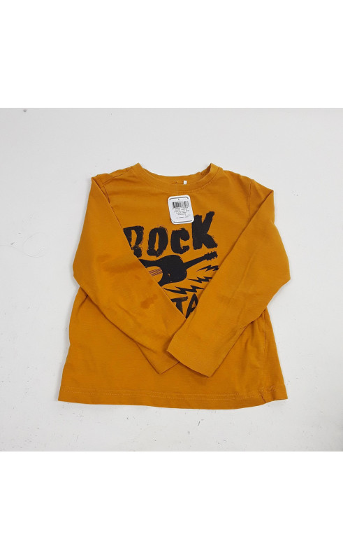 t-shirt ml jaune moutarde motif guitare " rock "