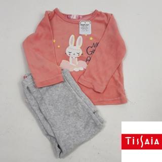 ensemble 2 pièces pyjama bas gris et haut rose motifs lapin et étoiles