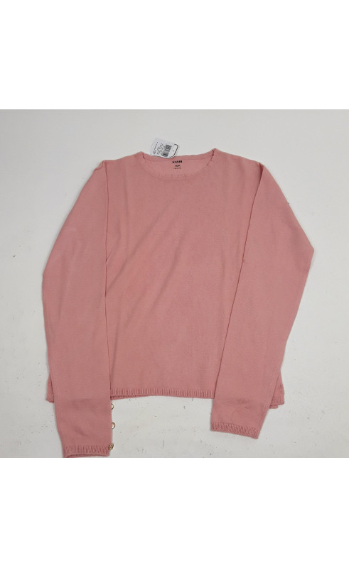 pull fin rose avec 3 boutons en bas des manches