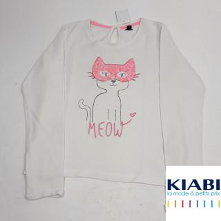 pull blanc motif chat avec un masque rose fluo