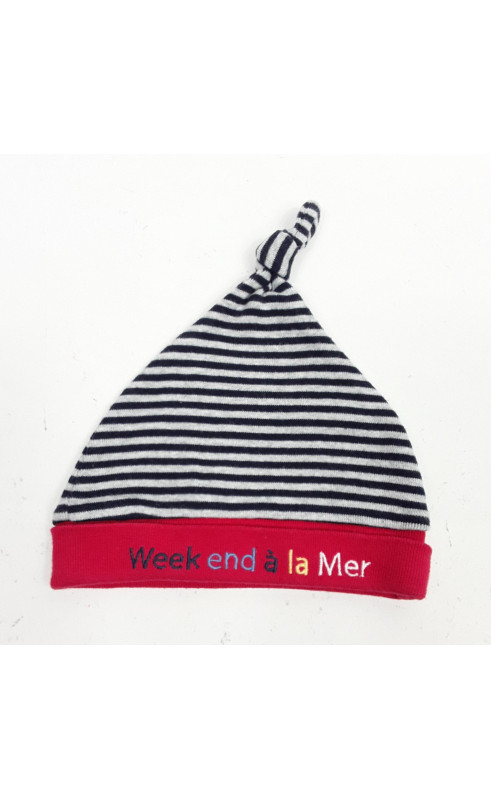 Bonnet marinière et rouge " week end à la mer "